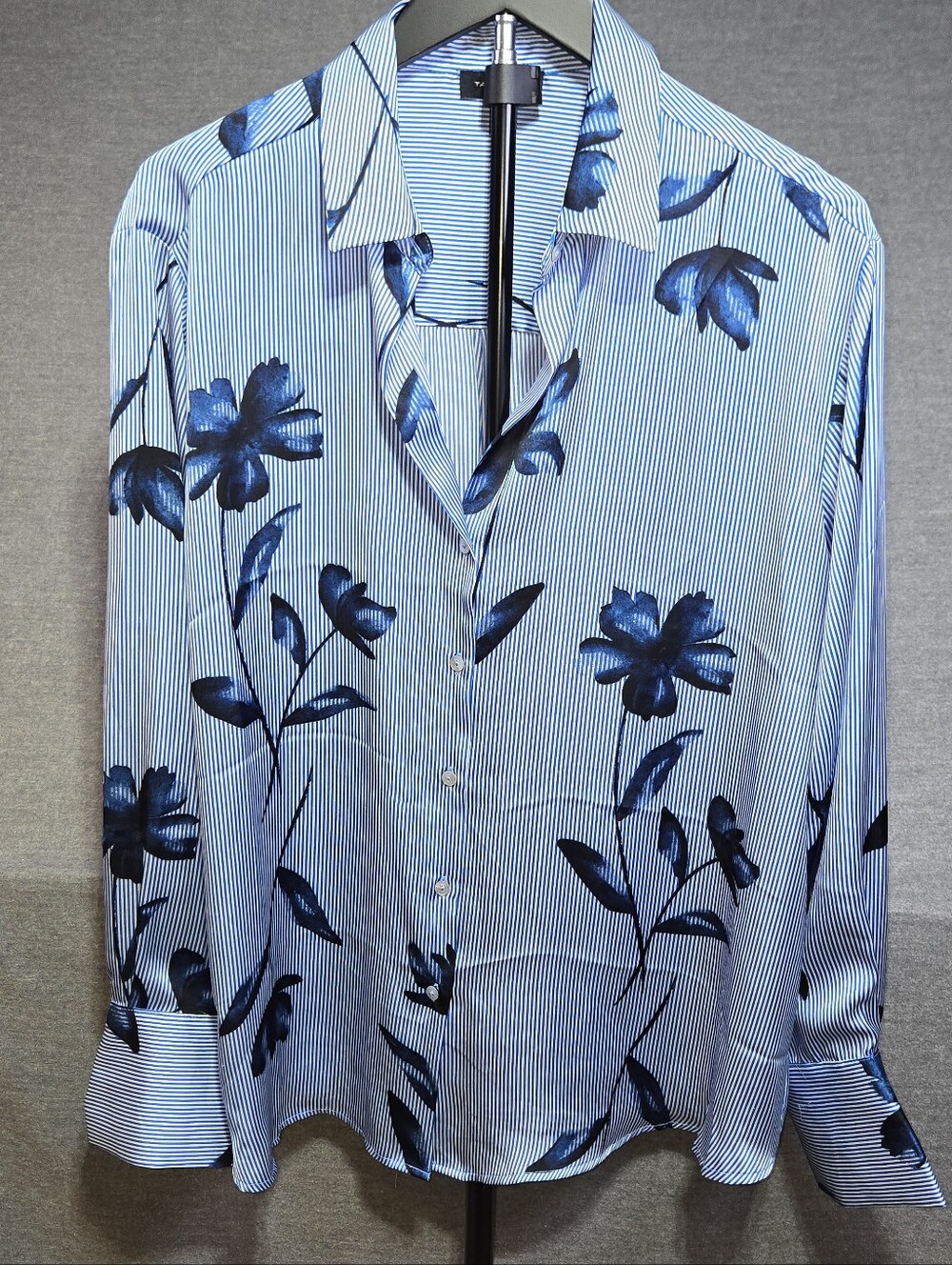 Tamara H Satin Blouse With Blue Flowers